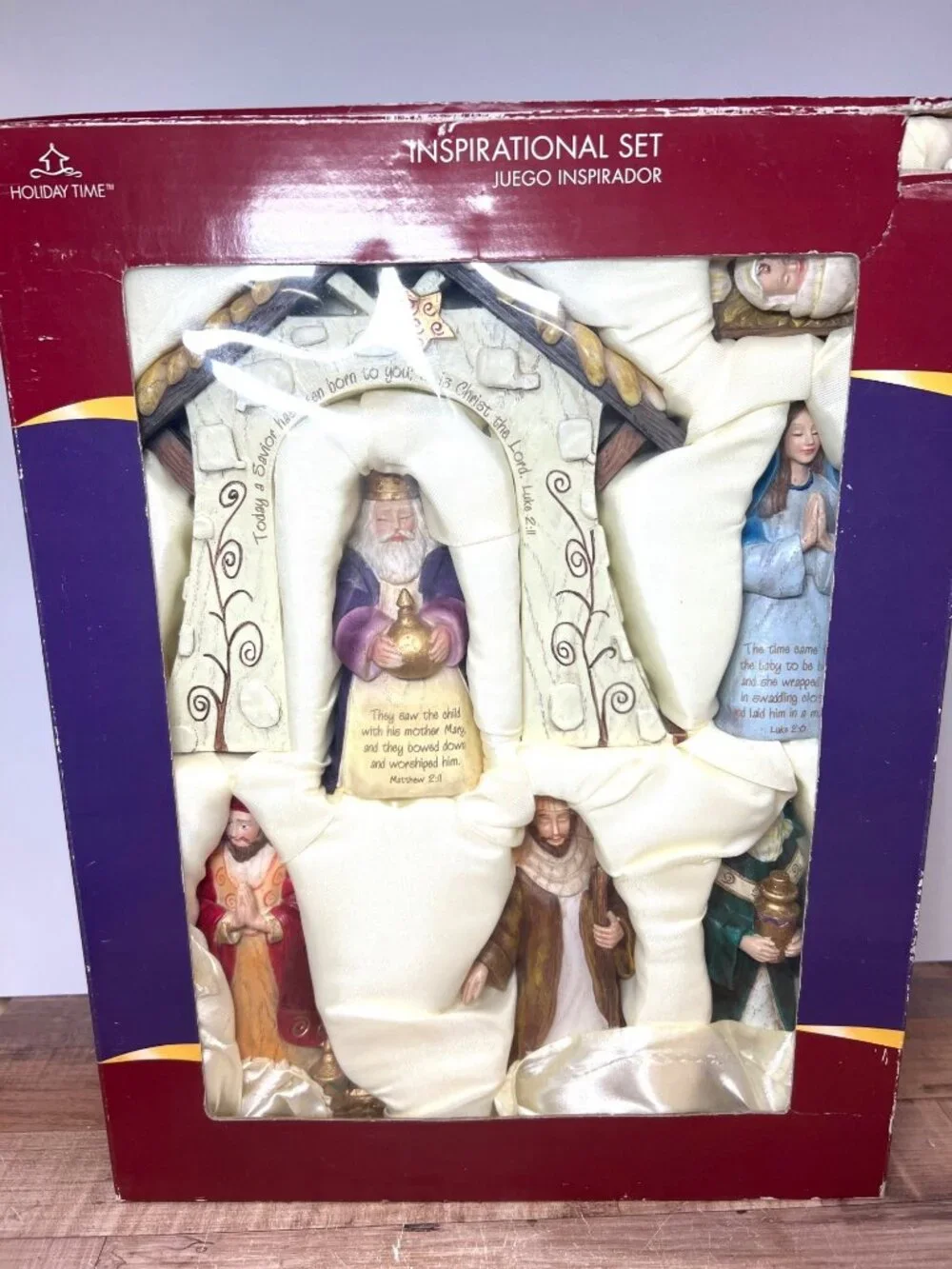 Holiday Time Nativity Inspirational Set With Figures & Bible Verses - 7 Pieces